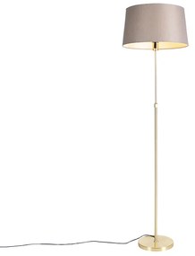 Vloerlamp goud/messing met linnen kap taupe 45 cm - Parte Landelijk / Rustiek E27 cilinder / rond rond Binnenverlichting Lamp