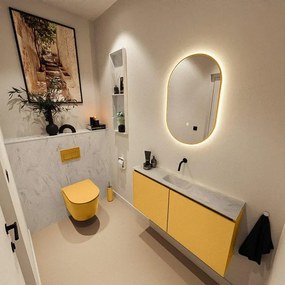 MONDIAZ TURE-DLUX 100cm toiletmeubel Ocher. EDEN wastafel Opalo positie midden. Zonder kraangat. TUREDX100OCHM0OPA