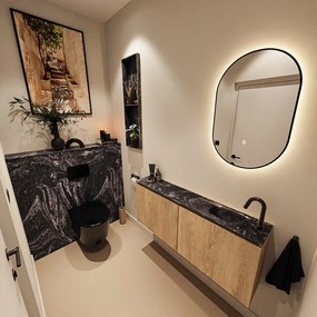 Mondiaz Ture DLux toiletmeubel 120cm washed oak met wastafel lava rechts met kraangat