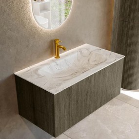 Mondiaz Kurve-dlux 90cm badmeubel shadow met 1 lade en wastafel big small midden 1 kraangat glace