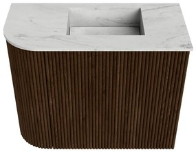 Mondiaz Joya DLux 50cm toiletmeubel ronding links walnut met wastafel faye rechts 1 kraangat opalo