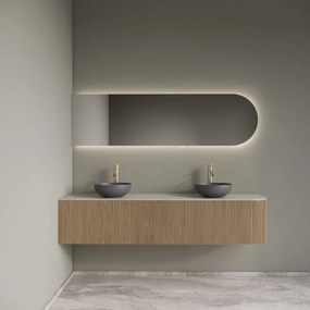 Gliss Design Alluro badmeubel ribbelfront met ronding rechts 180cm mist en wit marmer toppaneel