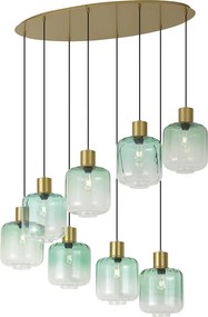 Hotel Chique hanglamp messing met blauw en groen glas  8-lichts - Qara