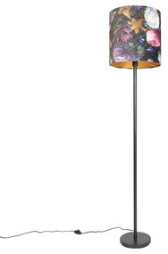 Stoffen Romantische vloerlamp zwart met bloemen kap 40 cm - Simplo Klassiek / Antiek E27 cilinder / rond Binnenverlichting Lamp