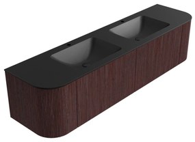 Mondiaz Kurve 180cm badmeubel ronding links/rechts ruby met 2 lades en deuren en wastafel cloud dubbel 2 kraangaten urban
