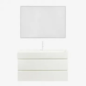 Badkamermeubelset Van Hout En Essenhoutfineer Met Geïntegreerde Wastafel Ona Wit & Rechthoekige Led En Anticondens 100x70 Cm Tamsin & Wit - Sklum