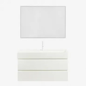 Ona Zwevend Badkamermeubelset Van Hout En Essenfineer Met Geïntegreerde Wastafel Wit & Rechthoekige Led En Anticondens 100x70 Cm Riben & Wit ↑20 Cm Me