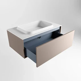 Mondiaz Erin 80cm badmeubel Smoke met 1 lade en witte wastafel midden zonder kraangaten
