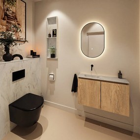 Mondiaz Ture DLux toiletmeubel 80cm washed oak met wastafel opalo links zonder kraangat