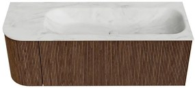 Mondiaz Kurve-dlux 125cm badmeubel ronding links walnut met 1 lade en deur en wastafel big medium rechts zonder kraangat opalo