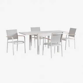 Set Van Uitschuifbare Rechthoekige Aluminium Tafel (90-180x90 Cm) Starmi En 4 Aluminium Stapelbare Tuinstoelen Archer Gardenia Wit - Sklum