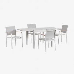 Uitbreidbare Tuintafelset 90-180x90 Cm In Aluminium Starmi En 4 Stapelbare Tuinstoelen In Aluminium Archer Gardenia Wit - Sklum