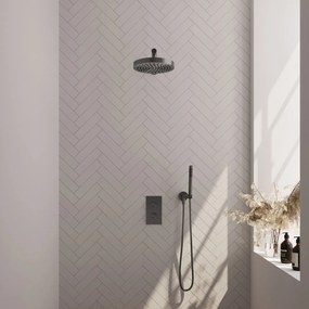 Brauer Stripe inbouw regendouche met 25cm hoofddouche, rechte muurarm en staafhanddouche set 13 gunmetal geborsteld PVD