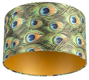 Velours lampenkap pauw dessin 35/35/20 met gouden binnenkant