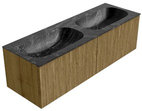 Mondiaz Kurve-dlux 140cm badmeubel dusk met 2 lades en wastafel stor small dubbel 2 kraangaten lava