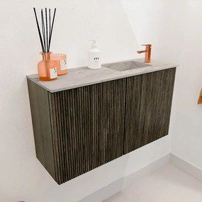 Mondiaz Joya DLux 70cm toiletmeubel shadow met wastafel faye rechts 1 kraangat glace
