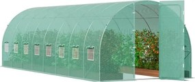 VEVOR Walk-In Tunnelkas, 8,4 x 2,9 x 2,2 m Polytunnelkas, Plantenkas met gegalvaniseerd stalen frame, groene PE-afdekking, draaideur en 16 oprolramen voor buitengebruik
