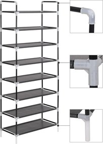 vidaXL Schoenenrek met 8 schappen metaal en ongeweven stof zwart