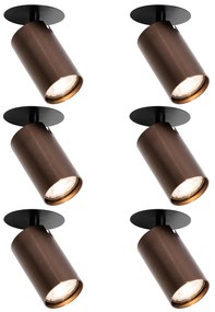 Set van 6 Moderne inbouwspots donker brons GU10 50mm - Chels Modern GU10 rond Binnenverlichting Lamp