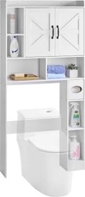 VEVOR Toiletkast Badkamerkast met dubbele deur en verstelbare plank, ruimtebesparende badkamerkast met 4 niveaus boven het toilet met open plank, 1680x785x195 mm Opbergkast Wit