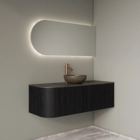 Gliss Design Alluro badmeubel ribbelfront met ronding links 120cm black en zwart leisteen toppaneel