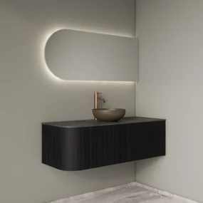 Gliss Design Alluro badmeubel ribbelfront met ronding links 120cm black en zwart leisteen toppaneel