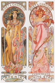 Kunstdruk Moët & Chandon Champagne (Beautiful Pair of Art Nouveau Lady, Advertisement) - Alfons / Alphonse Mucha, (26.7 x 40 cm)