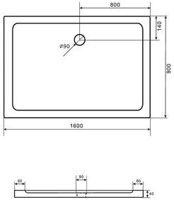 SaniGoods Flet douchebak rechthoekig 160x90x4cm