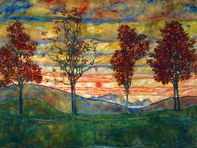 Kunstreproductie Four Trees (Vintage Landscape) - Egon Schiele, (40 x 30 cm)