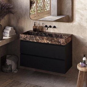 Fontana Dark Emperador badkamermeubel zwart mat 100cm zonder kraangat