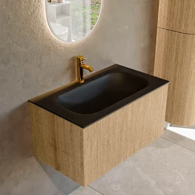 Mondiaz Kurve 80cm badmeubel oak met 1 lade en wastafel big small midden 1 kraangat urban