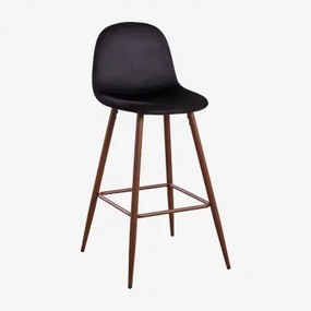 Set Van 2 Hoge Krukken Van Glamm-fluweel Zwart & Donker Hout & ↑75 Cm - Sklum
