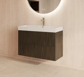 Gliss Design Hybris badmeubel met ribbelfront 60cm charcoal met glans witte wastafel met 1 kraangat Lako