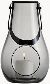 Mondgeblazen windlicht Design met verlichting en leren handvat