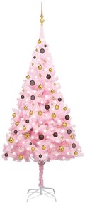 vidaXL Kunstkerstboom met LED's en kerstballen 240 cm PVC roze