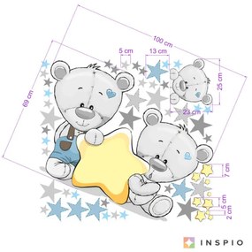 INSPIO Muursticker teddyberen sterren met een naam in blauw