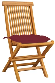 vidaXL Tuinstoelen 4 st met wijnrode kussens massief teakhout
