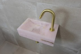 Saniclear Pink Onyx fonteinset met gebogen kraan in geborsteld messing
