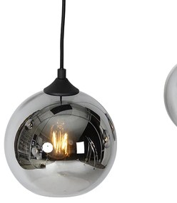 Eettafel / Eetkamer Art Deco hanglamp zwart met smoke glas 5-lichts - Wallace Art Deco E27 rond Binnenverlichting Lamp