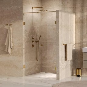BRAUER Void Carving Nisdeur - 2-delig - 120x200cm - 60cm draaideur aan muur - glascoating - omkeerbaar - helder glas - geborsteld goud PVD GS-VOCN2H6060200GG