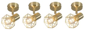 Set van 4 art deco spot messing draai- en kantelbaar - Mosh