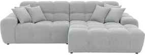 Goossens Excellent Bank Kubus - 40 X 40 Cm Stiksel lichtgrijs, stof, 1,5-zits, modern design met chaise longue rechts