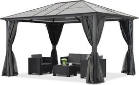 Modern tuinhuisje Santiago 3x4m met Garden Point antraciet gordijnen