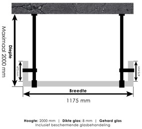 Brauer JC profielloze doorloopdouche 120/50/50cm gunmetal geborsteld