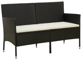 vidaXL Tuinbank 3-zits met kussens poly rattan zwart