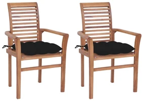 vidaXL Eetkamerstoelen 2 st met zwarte kussens massief teakhout