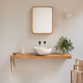 Conjunto Van Meubel 130x45 Cm Hangend In Teakhout Neill Teakhout & Onregelmatige In Wit Cement ??40 Cm Fedro & Rechthoekig Met Afgeronde Hoeken En -