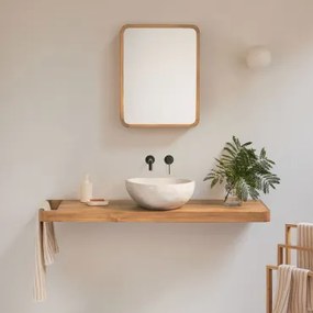 Conjunto Van Meubel 130x45 Cm Hangend In Teakhout Neill Teakhout & Onregelmatige In Wit Cement ↔︎40 Cm Fedro & - Sklum