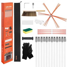VEVOR schoorsteenborstelset, max. 12 m lengte, schoorsteenborstels, schoorsteenveegset, haardborstel, 90° buigbaar schoorsteenreinigingsgereedschap, voor vierkante en rechthoekige schoorstenen