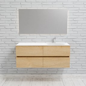 Zaro Sevilla Solid Surface badmeubel 120cm licht eiken 1 kraangat spoelbak rechts met 4 lades